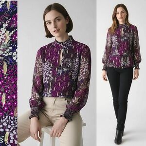 White House Black Market Georgette Blouse Gold Metallic Swiss Dot Textured